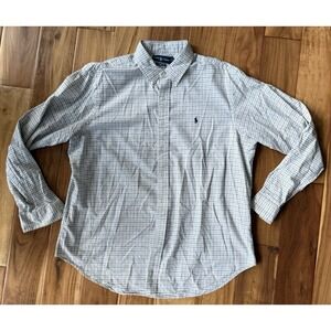 Polo Ralph Lauren Shirt Mens 2XL Blue White Classic Fit Button Down Check Plaid